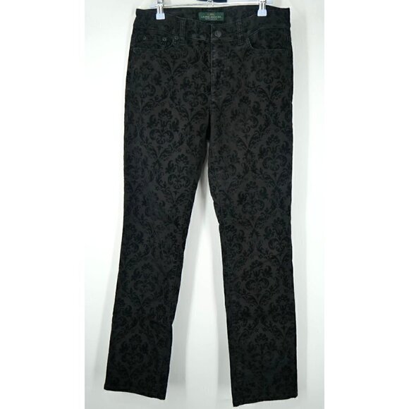 NEW Ralph Lauren Black Velvet Overlay Straight Leg Jeans  6 - Picture 1 of 6